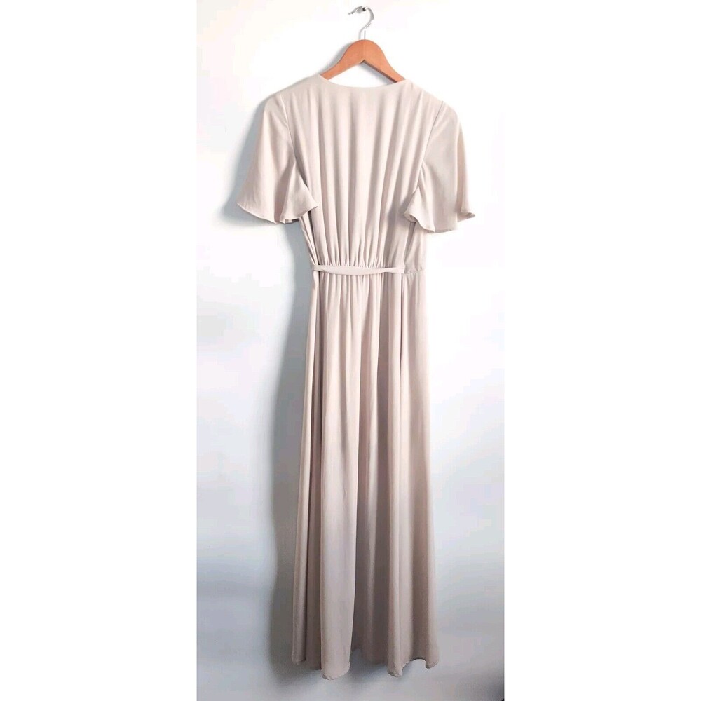 Show Me Your MuMu Sophia Wrap Dress Beige‎ Small Show Me The Ring Crisp Chiffon - Picture 3 of 14